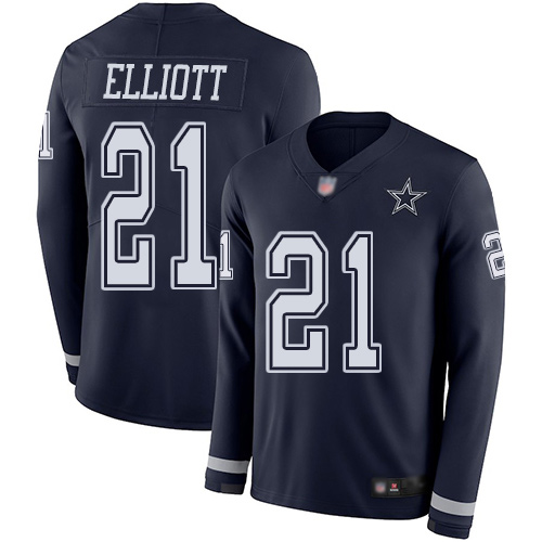Men Dallas Cowboys Limited Navy Blue Ezekiel Elliott #21 Therma Long Sleeve NFL Jersey->dallas cowboys->NFL Jersey